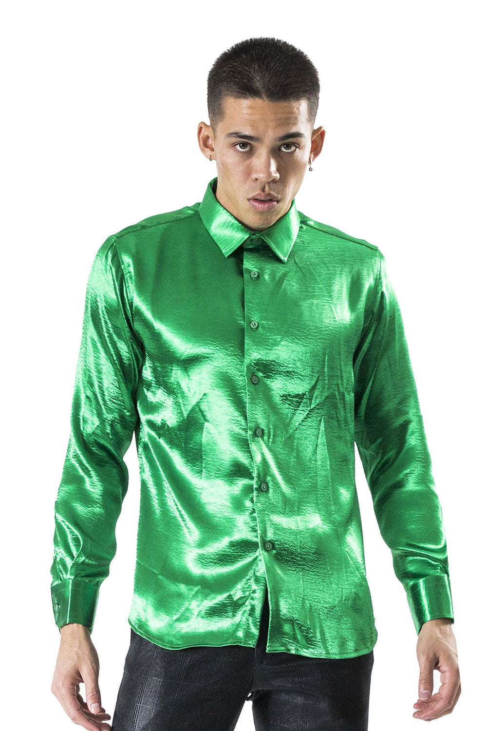 Barabas Wholesale Men's Shinny Button Down Long Sleeves Shirts B302 Green