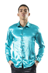 Barabas Wholesale Men's Shinny Button Down Long Sleeves Shirts B302 Turquoise