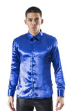 BARABAS Men shinny solid color button down dress Shirts B302 Royal