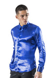 BARABAS Men shinny solid color button down dress Shirts B302 Royal