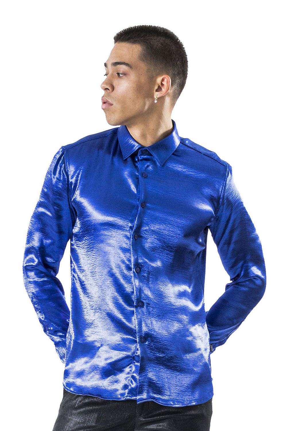 Barabas Wholesale Men's Shinny Button Down Long Sleeves Shirts B302 Royal