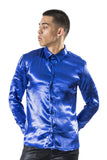 BARABAS Men shinny solid color button down dress Shirts B302 Royal