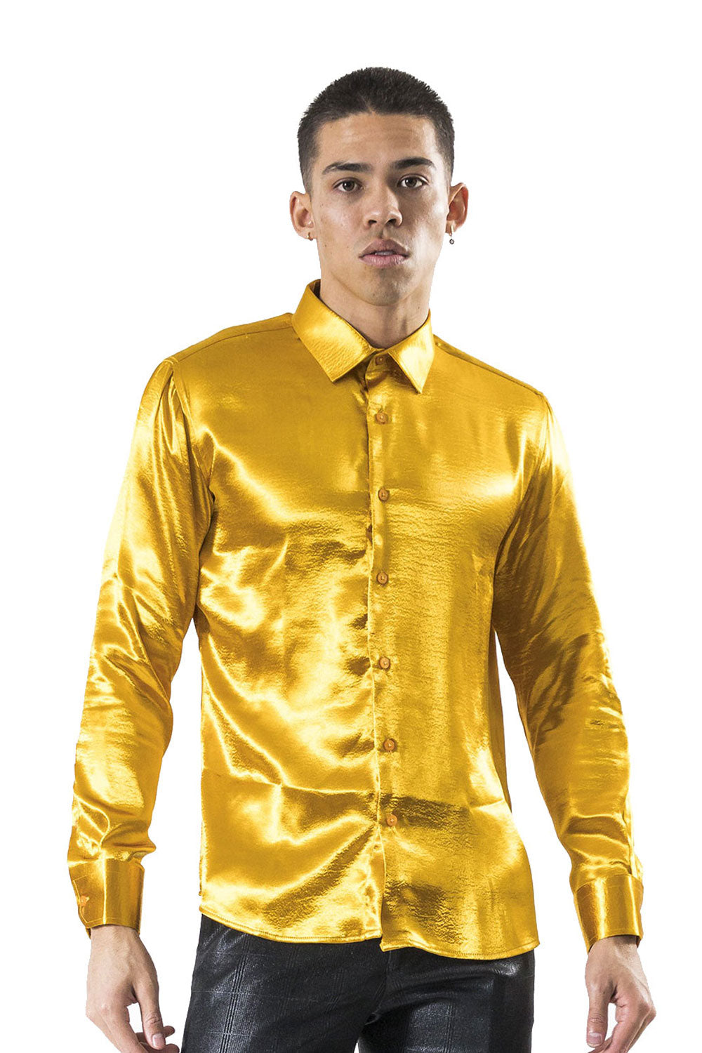 BARABAS Men shinny solid color button down dress Shirts B302 Medallion