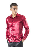 BARABAS Men shinny solid color button down dress Shirts B302 Wine