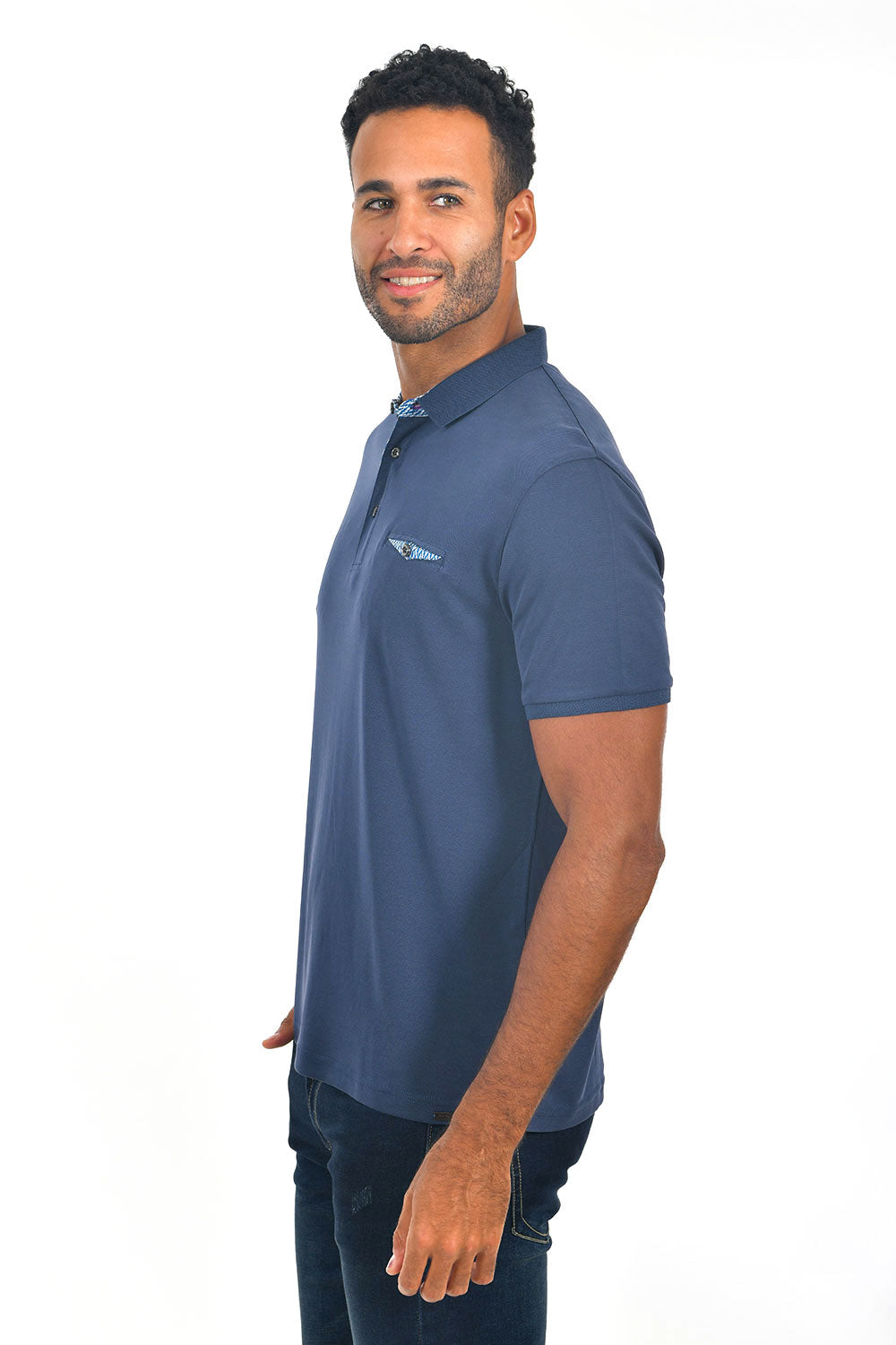 BARABAS Men's solid color Polo shirts with pocket Navy colors PP817