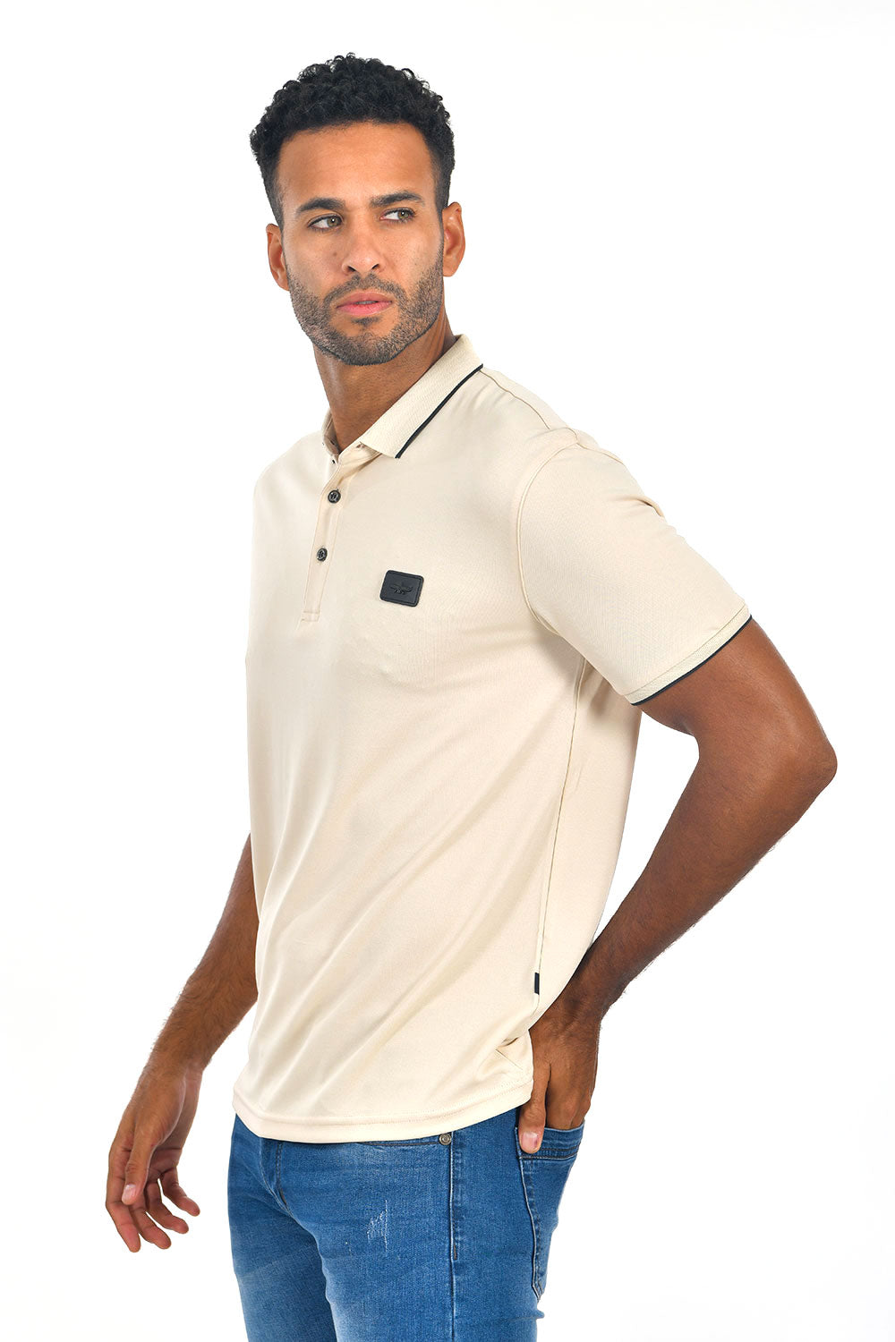 BARABAS Men Cream Nude color 365 logo Polo shirts PP821-1