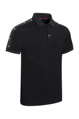 BARABAS men's silver rhinestone Greek pattern Black polo shirt PS103