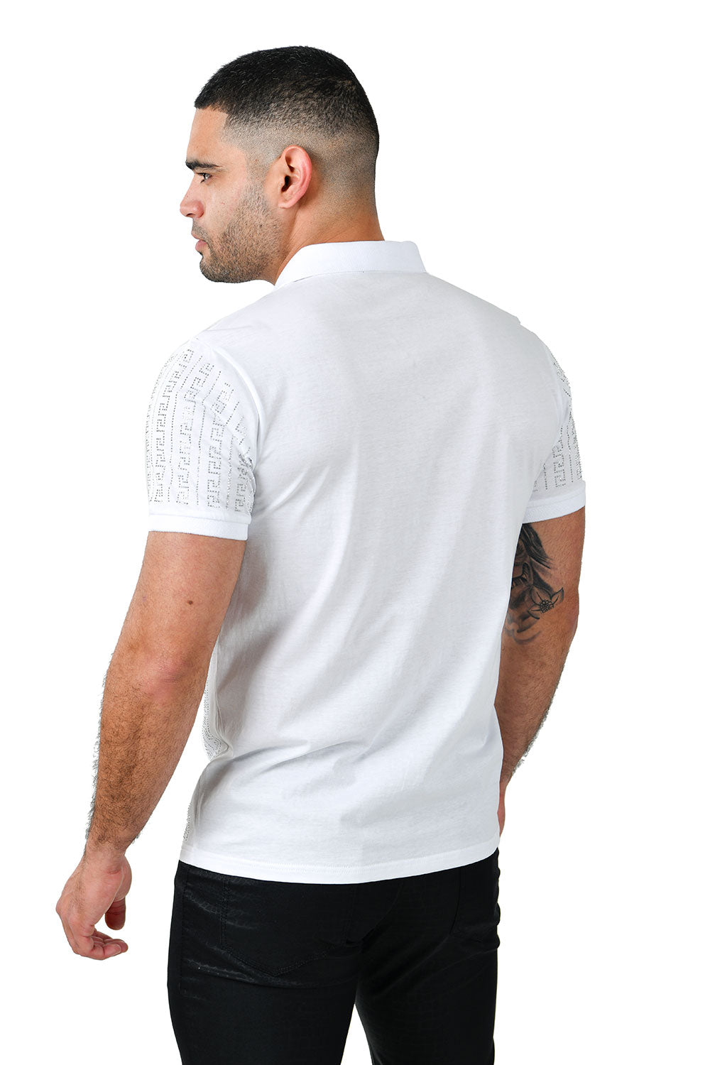 BARABAS Men's Rhinestone Greek pattern Short Sleeve Polo Shirt PS107