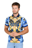 Barabas Men's Medusa Floral Greek Pattern Ocean Polo Shirt PSP2014 blue