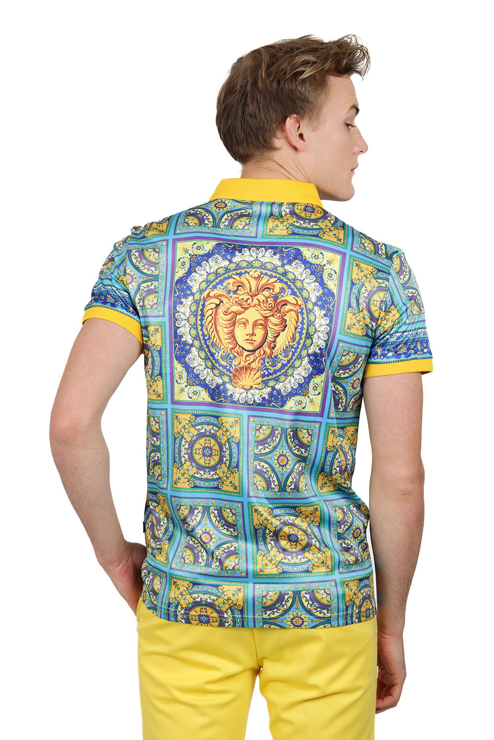 Barabas Men's Medusa Print Baroque Floral Luxury Polo Shirts PSP2033
