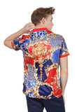 Barabas Men's Greek Pattern Baroque Medusa Floral Polo Shirts PSP2038 Red