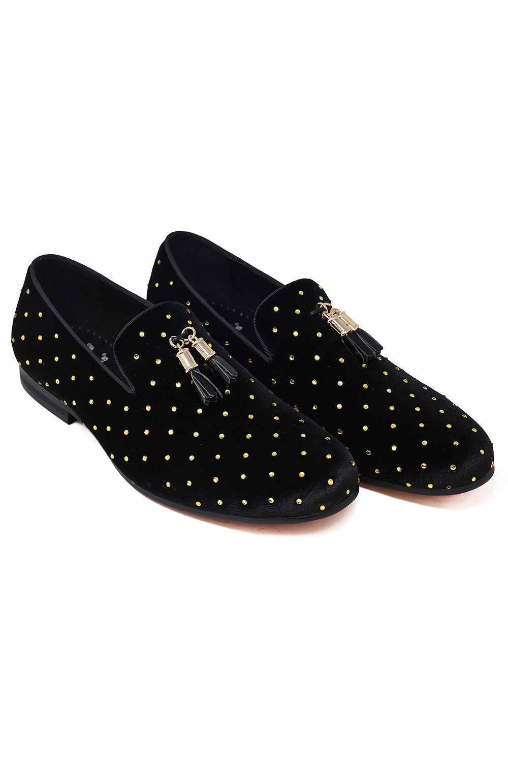 Barabas Men's Rhinestone Velvet Tassel Loafer Dress Shoes SH3020 Black Gold