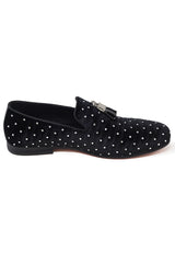 Barabas Men's Rhinestone Velvet Tassel Loafer Dress Shoes SH3020 Black Silver