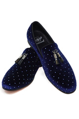 Barabas Men's Rhinestone Velvet Tassel Loafer Dress Shoes SH3020 Royal Blue