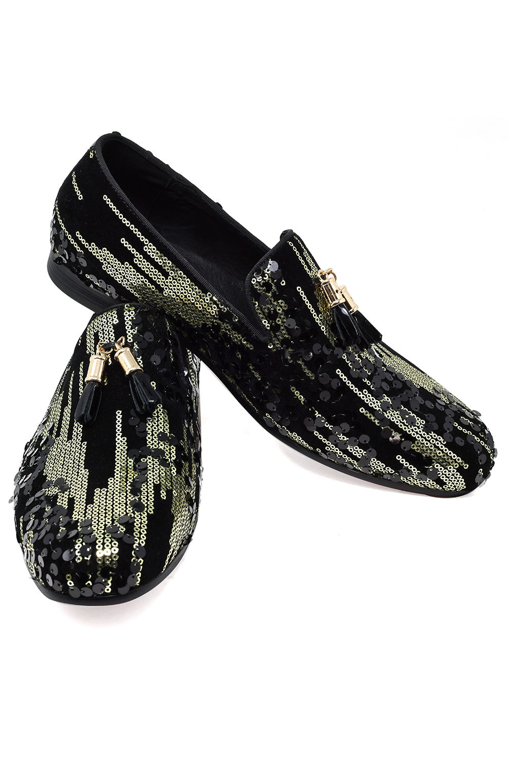 BARABAS Men's Rhinestone Sequin key Pattern Slip On Dress Shoes SH3073