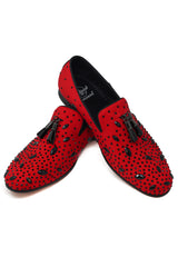 BARABAS Men's Rhinestone Diamond Tassel Loafer Dress Shoes SH3080 Red Black