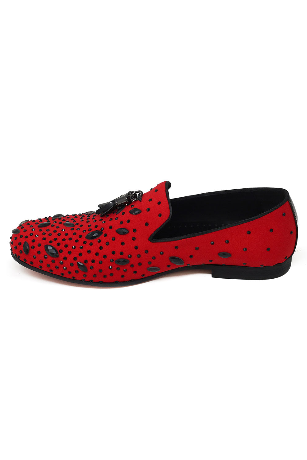 BARABAS Men's Rhinestone Diamond Tassel Loafer Dress Shoes SH3080 Red Black
