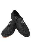 BARABAS Men's Rhinestone Sequin key Pattern Slip On Dress Shoes SH3085 Black Silver