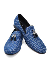 BARABAS Men's Rhinestone Greek key Baroque Tassel Loafer Shoes SH3087