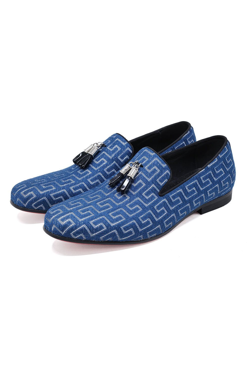 BARABAS Men's Rhinestone Greek key Baroque Tassel Loafer Shoes SH3087