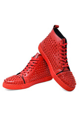 Barabas Men's Red Spike Pattern Design High-Top Luxury Sneakers SH713