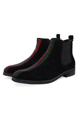 Barabas Men's Red Green Rhinestone Black Velvet Ankle Boots SH719