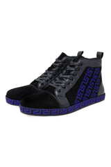 Barabas Men's Rhinestone Greek Pattern Design High Top Sneakers SH729