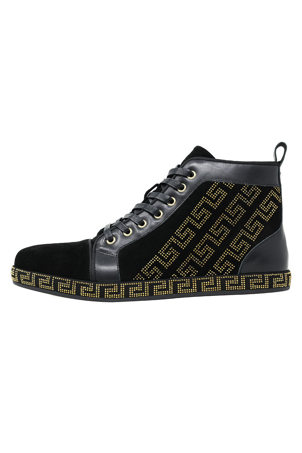 Barabas Men's Rhinestone Greek Pattern Design High Top Sneakers SH729