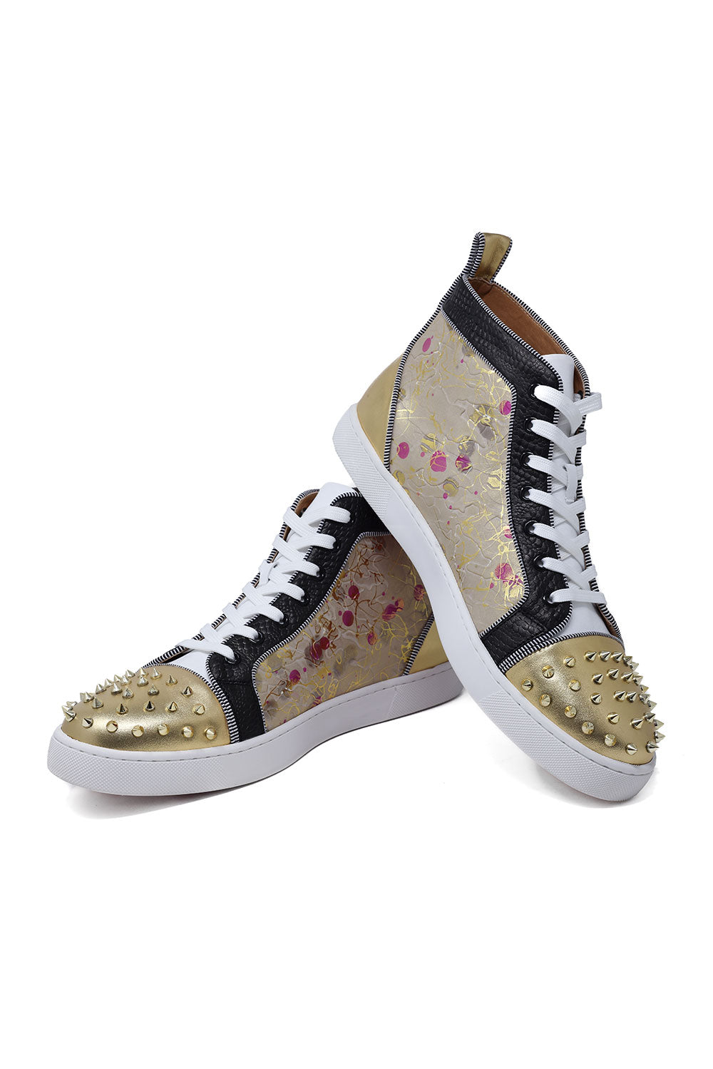 Barabas Men's Spike Floral Shiny Design High-Top Luxury Sneakers SH731