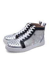 Barabas Men's Spike Floral Shiny Design High-Top Luxury Sneakers SH731