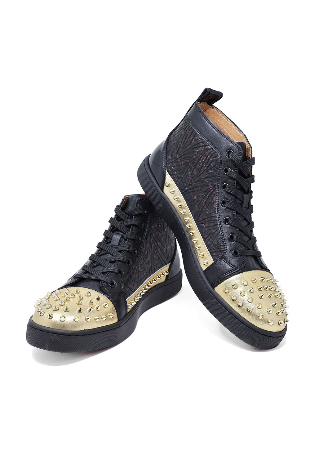 Barabas Men's Spikes Pattern black gold High-Top Luxury Sneakers SH736