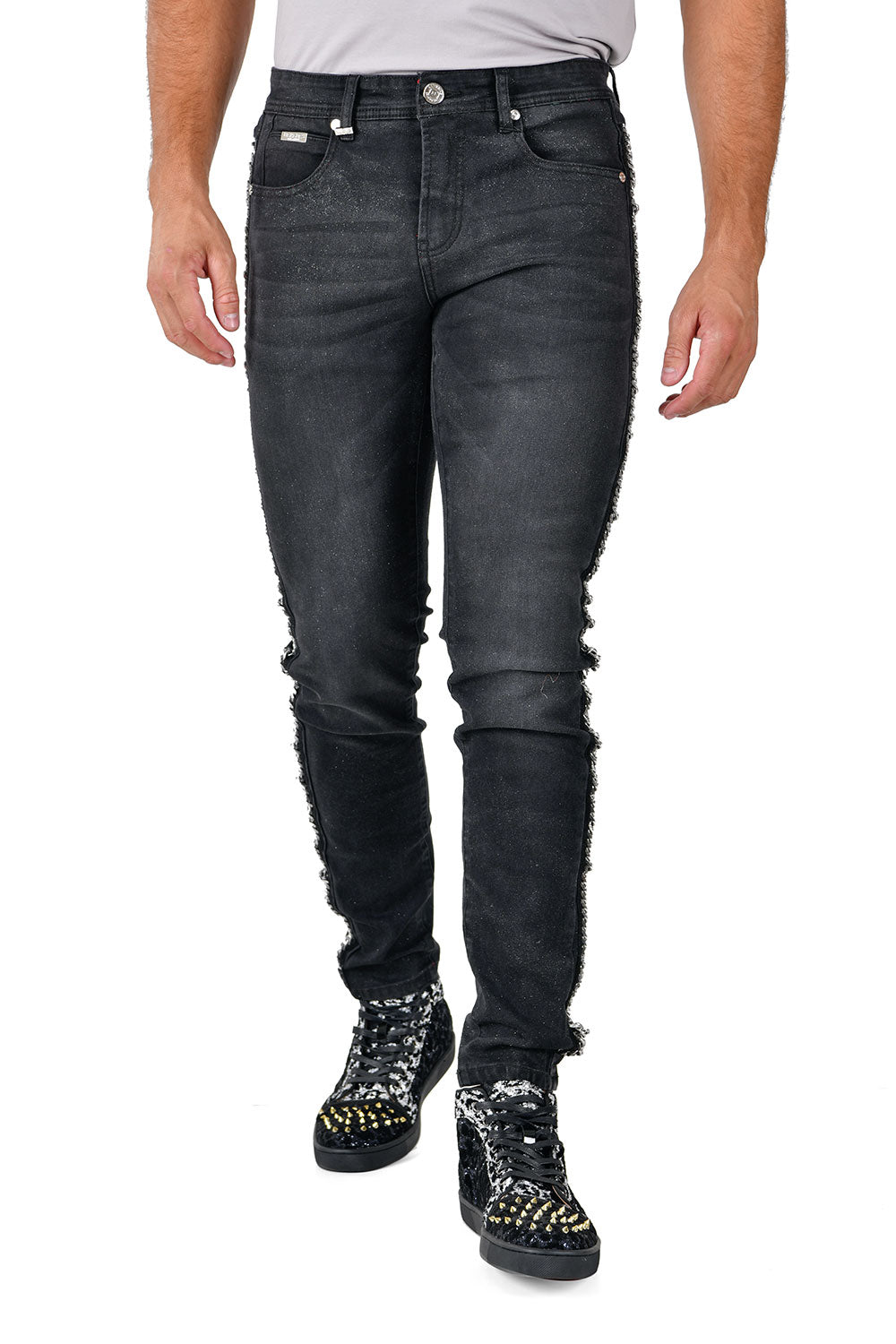BARABAS Men's Sparkly Glittery Chain Design Denim Jeans SN8855