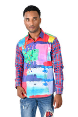 BARABAS men's abstract paint printed button down shirts SP228