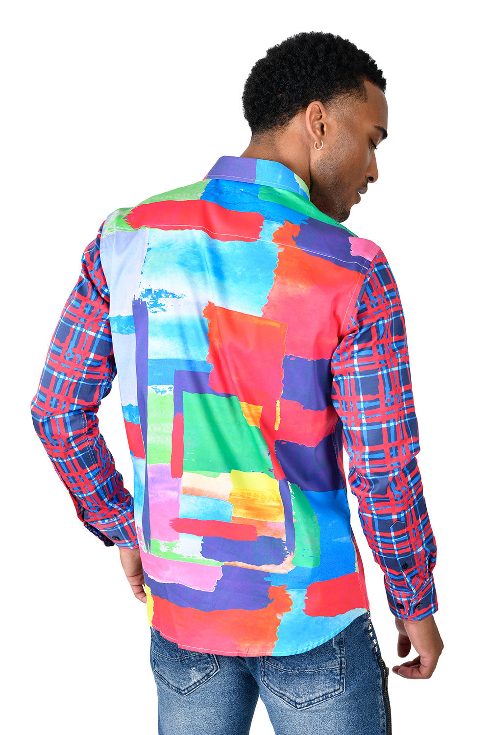 BARABAS men's abstract paint printed button down shirts SP228
