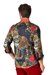 BARABAS Men's Tiger Roses Long Sleeve Button Down Baroque shirts SP263