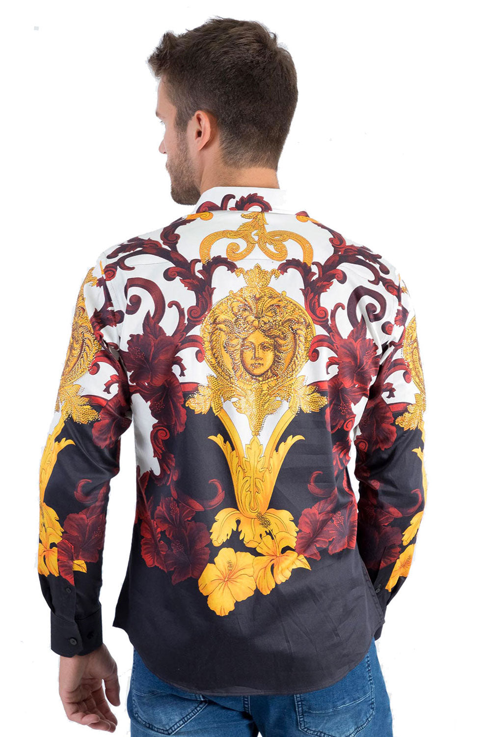 Barabas Men's Floral Medusa Baroque Luxury Button Down Shirts SP950 