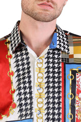 Barabas Men Gold Chain Floral Checkered Print Luxury Dress Shirt SPR06 Multi