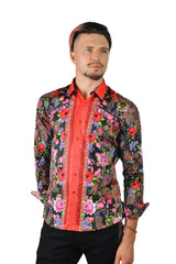 BARABAS Men's Rhinestone Floral Baroque Long Sleeve Shirt SPR07