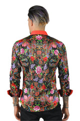 BARABAS Men's Rhinestone Floral Baroque Long Sleeve Shirt SPR07