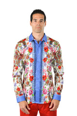 BARABAS Men's Rhinestone Floral Baroque Long Sleeve Shirt SPR07