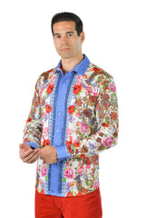 BARABAS Men's Rhinestone Floral Baroque Long Sleeve Shirt SPR07