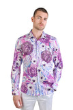 Barabas Men's Rhinestone Medusa Dragonfly Floral Baroque Shirt SPR19