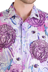 Barabas Men's Rhinestone Medusa Dragonfly Floral Baroque Shirt SPR19