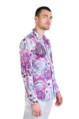 Barabas Men's Rhinestone Medusa Dragonfly Floral Baroque Shirt SPR19