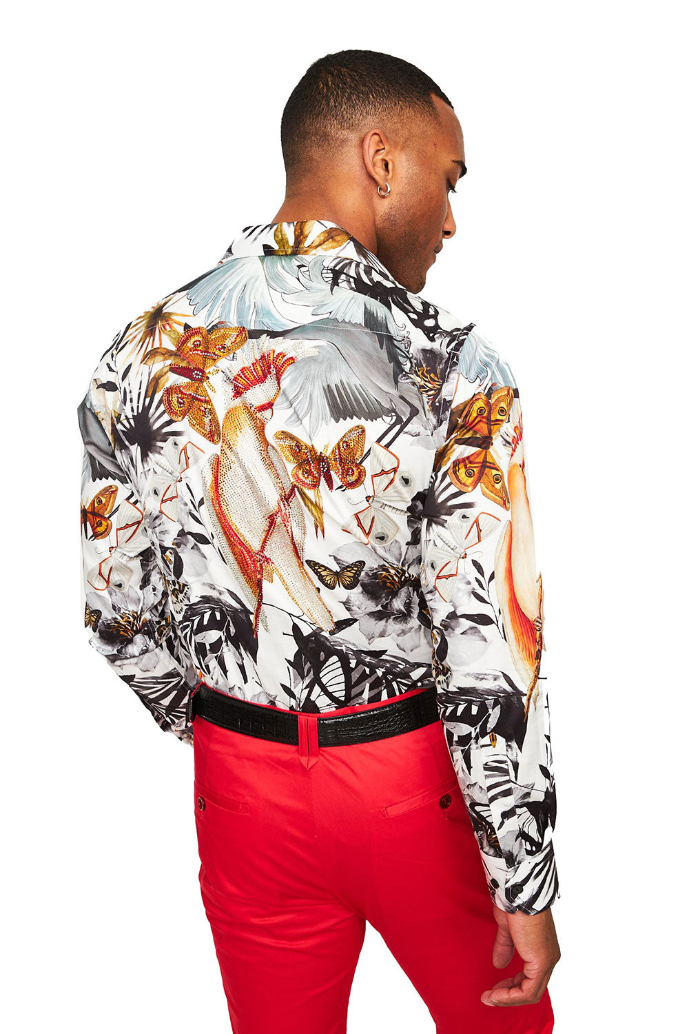 BARABAS Men's Butterfly Printed Rhinestone Long Sleeve Shirts SPR211