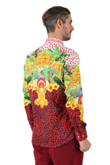 BARABAS Men's Rhinestone Printed Medusa Floral Leopard Shirts SPR230 Red