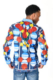 BARABAS Men's Floral Printed Multi Color Long Sleeve Shirts SPR235 BLUE