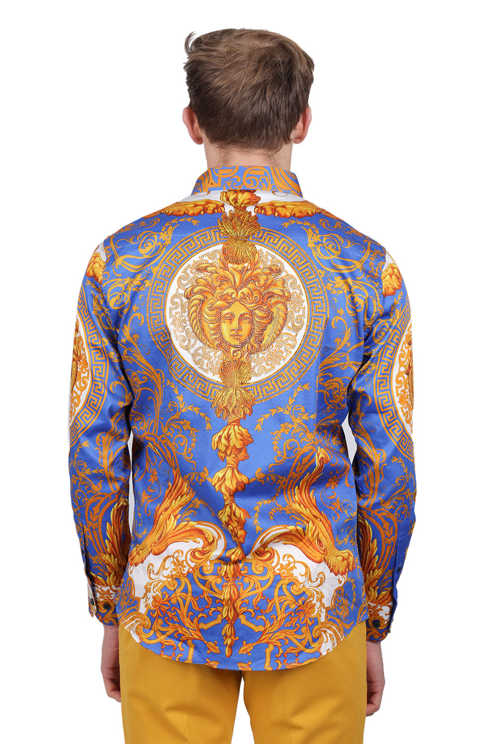 BARABAS Men's Medusa Floral Printed Baroque Button Down Shirt SPR265