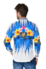 BARABAS Men's Rhinestone Floral Tiger Greek Pattern shirts SPR612 WHITE