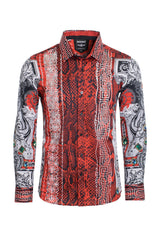BARABAS Men's Black Snake Greek Pattern Rhinestone dress Shirts SPR962 Red